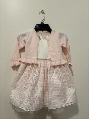 Girls Pink Pearl-Embellished Tulle Party Dress with Cardigan Brand New